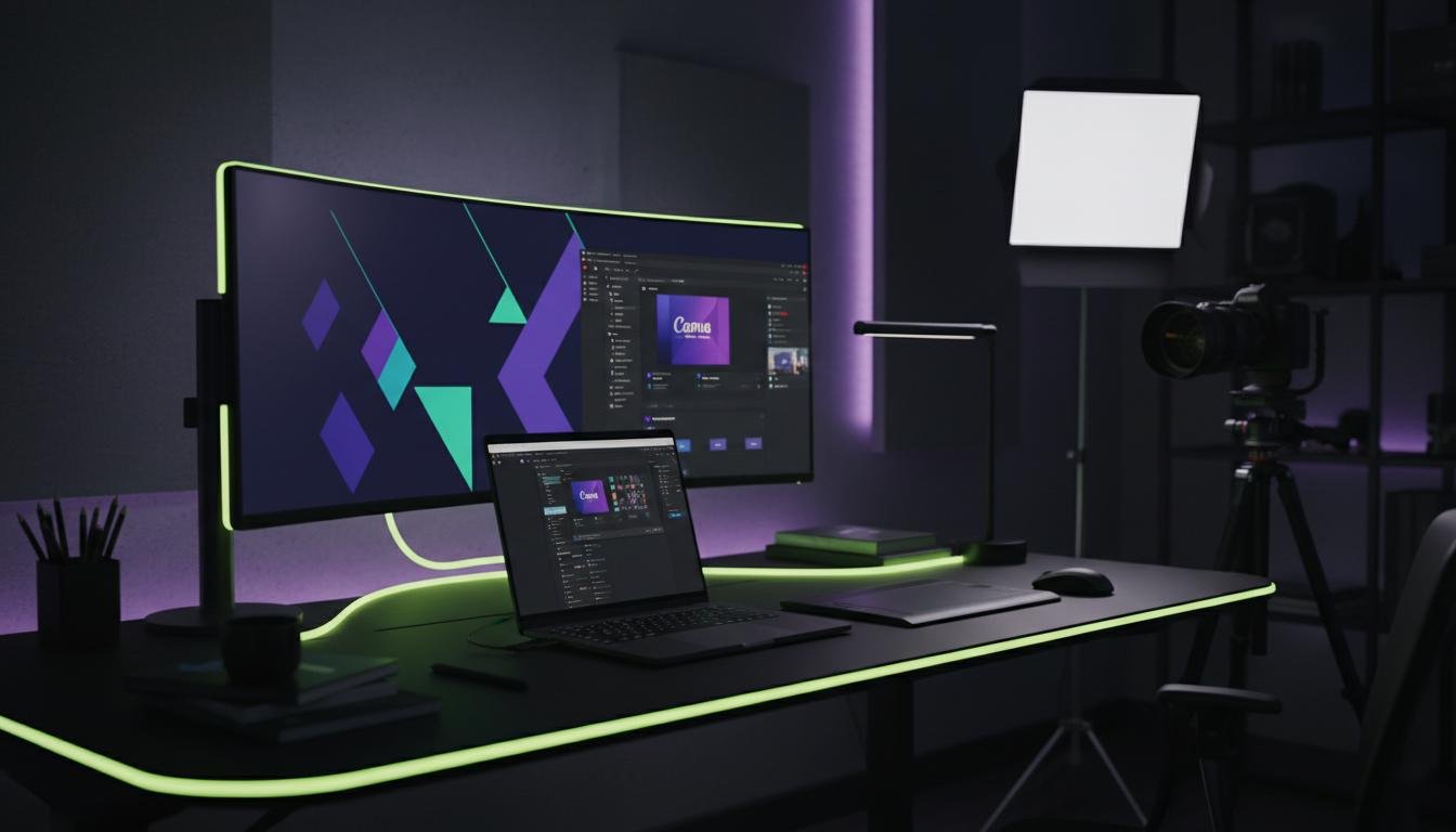 Canva Pro workspace with laptop